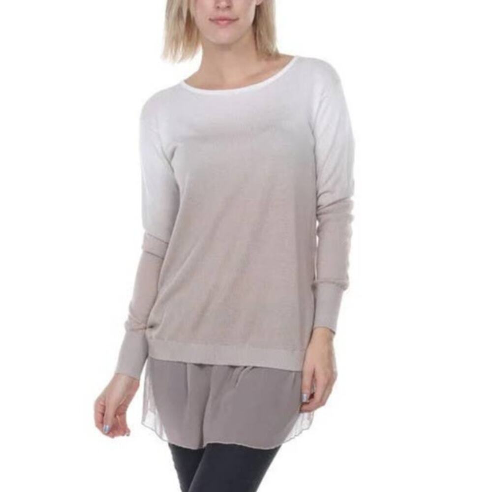 My Tribe | S | Ombre Tie Dye Long Faux Layered Long Sweater Tunic in Tan